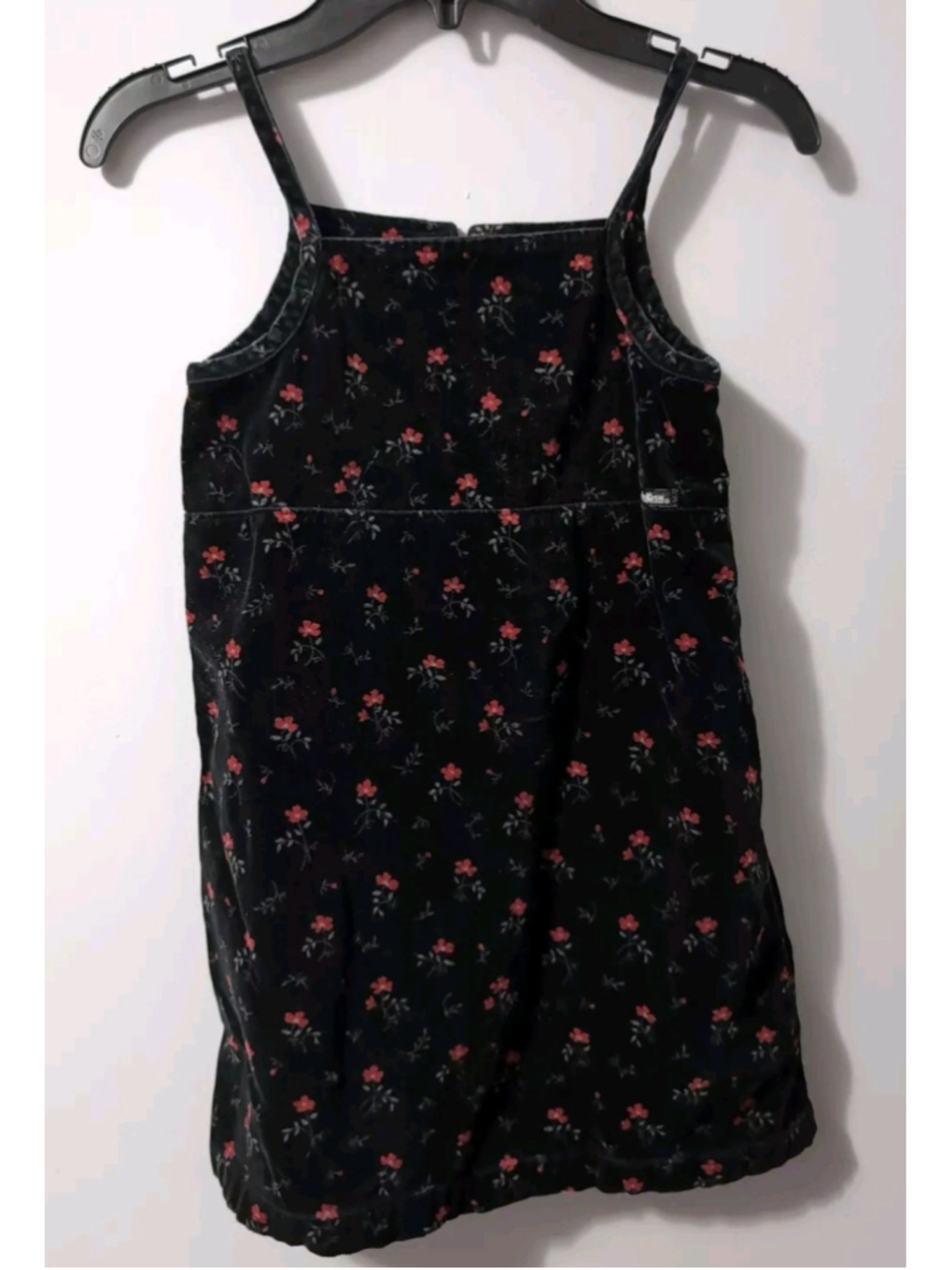 Vintage Osh Kosh B'Gosh Kids Girls Velvet Black Floral Jumper Dress Y2K Size 6X